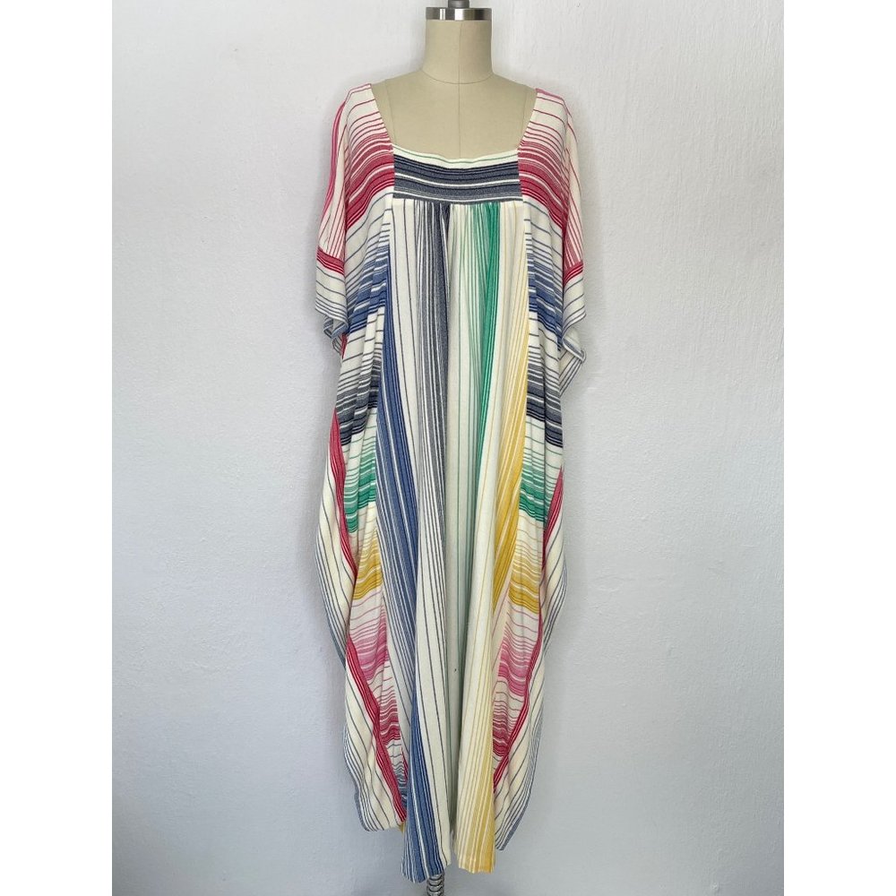 Vintage 70s 80s Rainbow MuuMuu Kaftan House Dress size M Medium Terry Cloth Boho - Picture 5 of 6